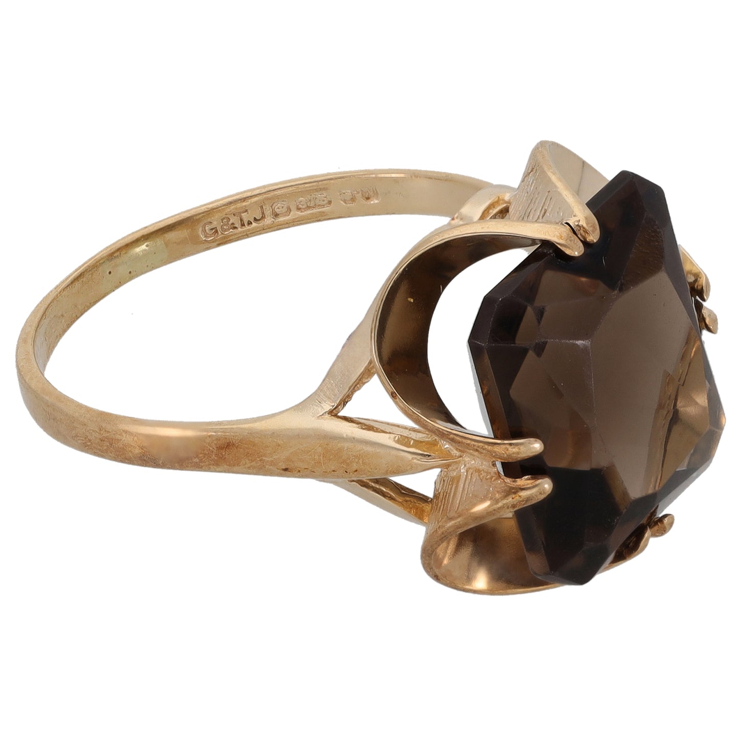 9ct Gold Smoky Quartz Single Stone Ring Size O