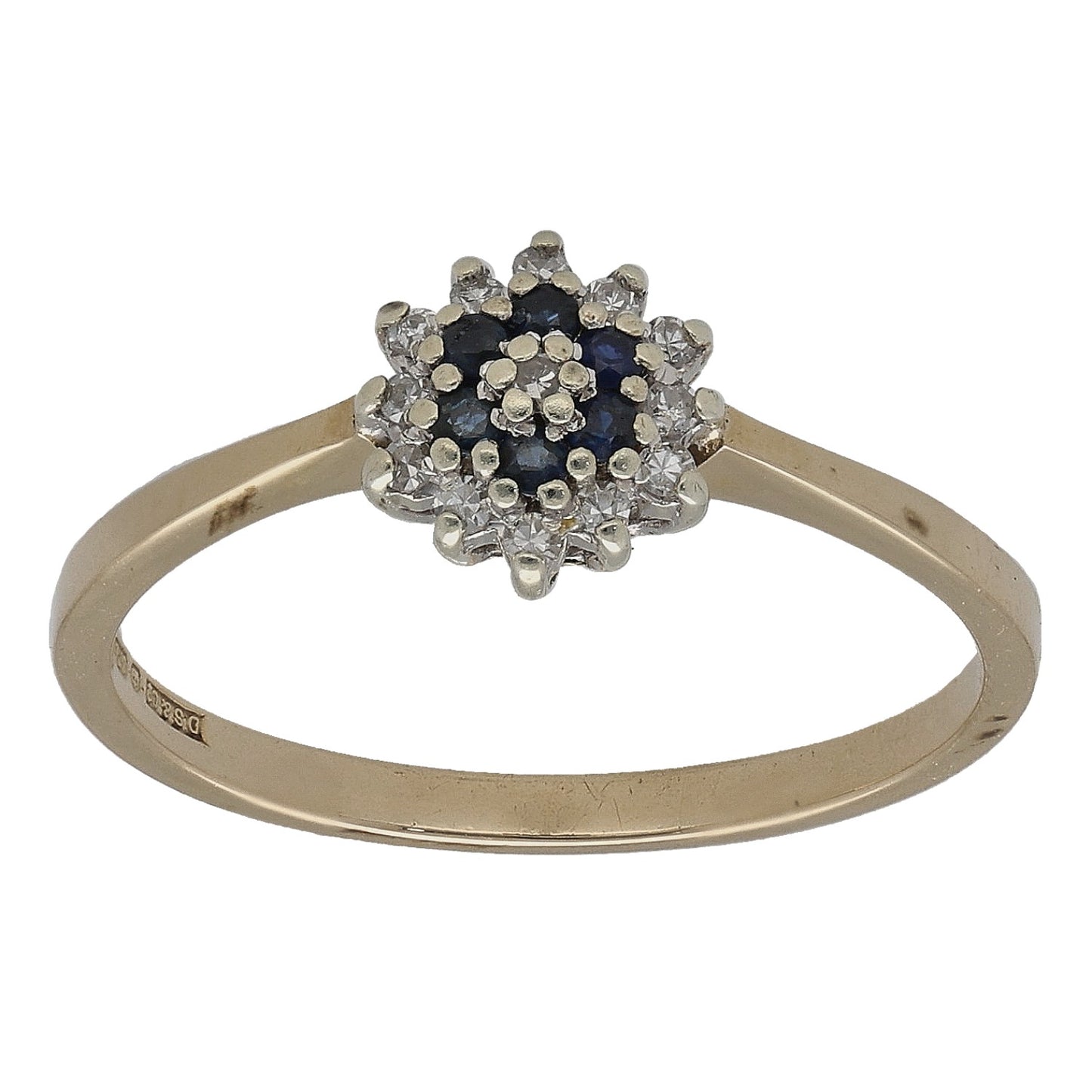 9ct Gold Sapphire & 0.06ct Diamond Cluster Ring Size P