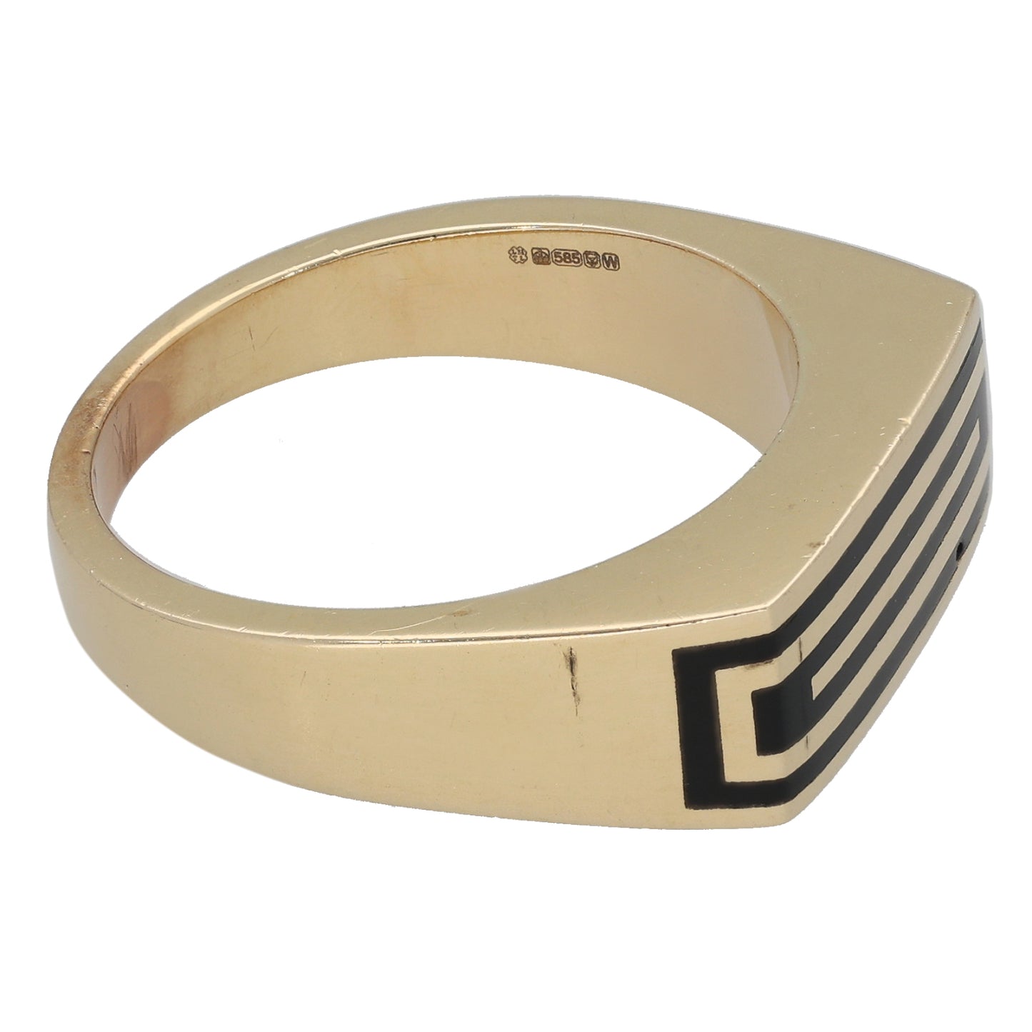 14ct Gold Onyx Patterned Signet Ring Size V