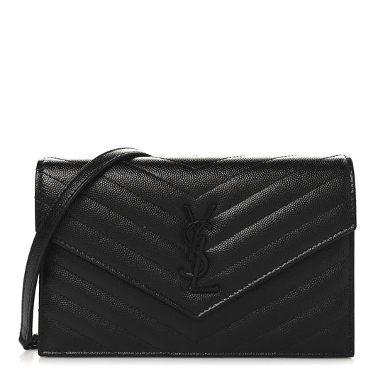 Yves Saint Laurent Grain De Poudre Matelasse Chevron Envelope Bag - Black