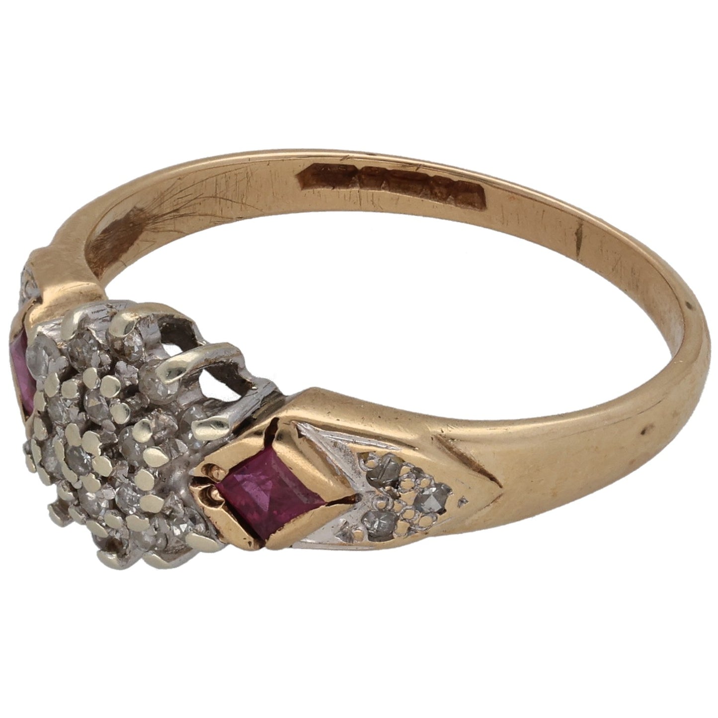 9ct Gold Ruby & 0.11ct Diamond Cluster Ring Size N