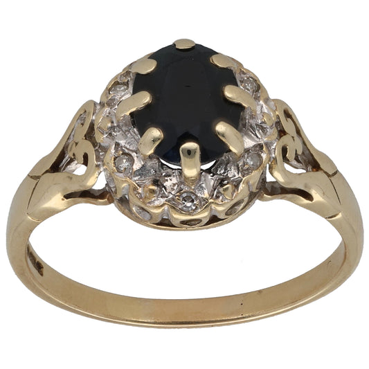 9ct Gold Sapphire & 0.04ct Diamond Dress/Cocktail Ring Size P