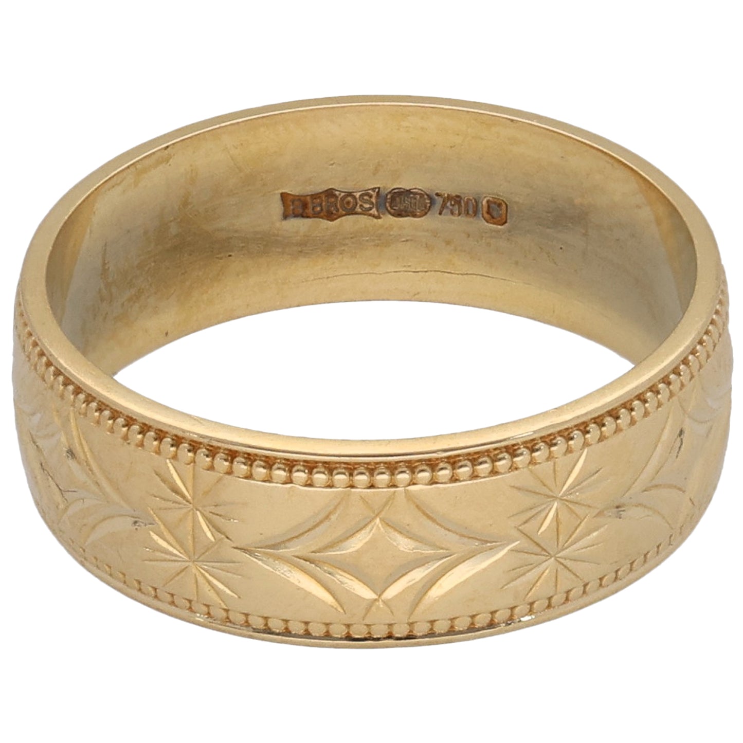 18ct Gold Patterned Wedding Ring Size M