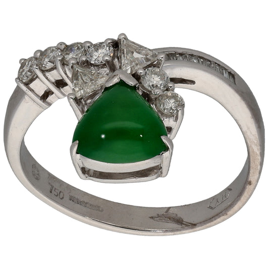 18ct White Gold Green Agate & 0.34ct Diamond Dress/Cocktail Ring Size L