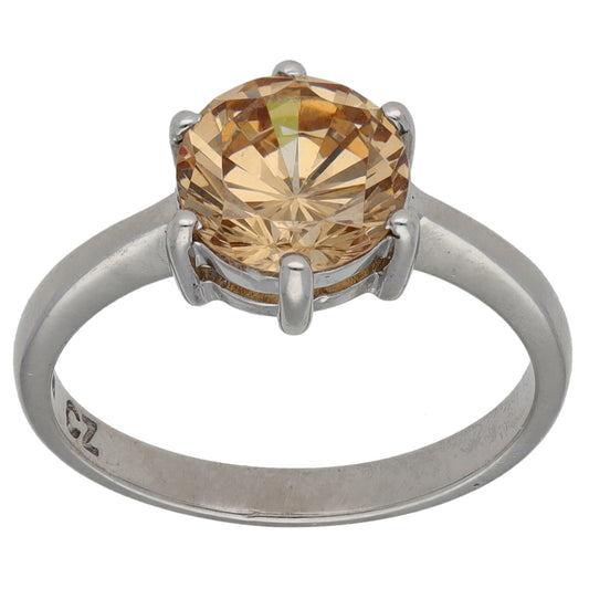 9ct White Gold Cubic Zirconia Solitaire Ring Size M
