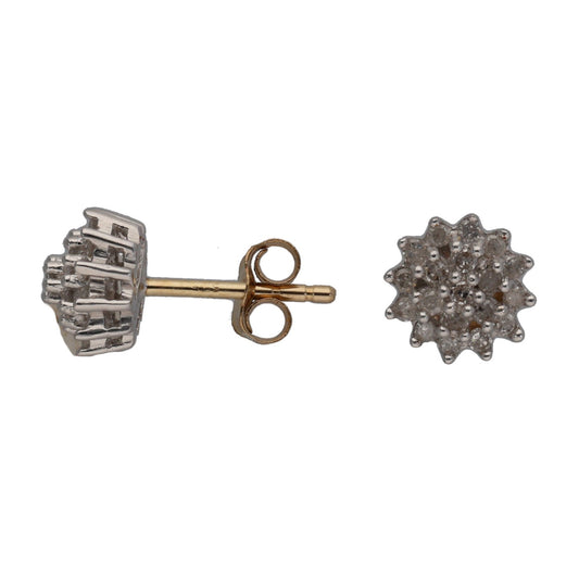 9ct Bicolour Gold 0.19ct Diamond Cluster Earrings