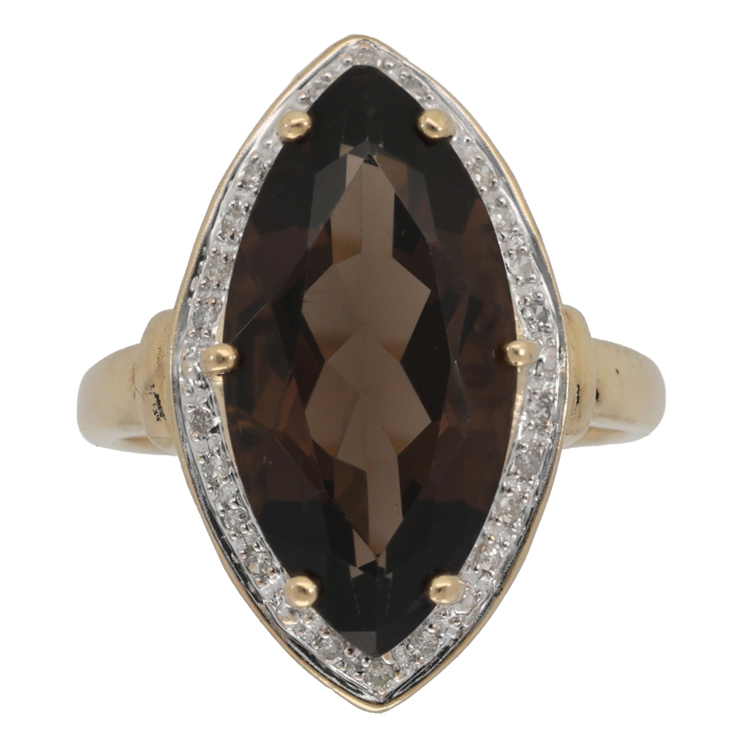 9ct Gold 0.11ct Diamond & Smoky Quartz Dress/Cocktail Ring Size N