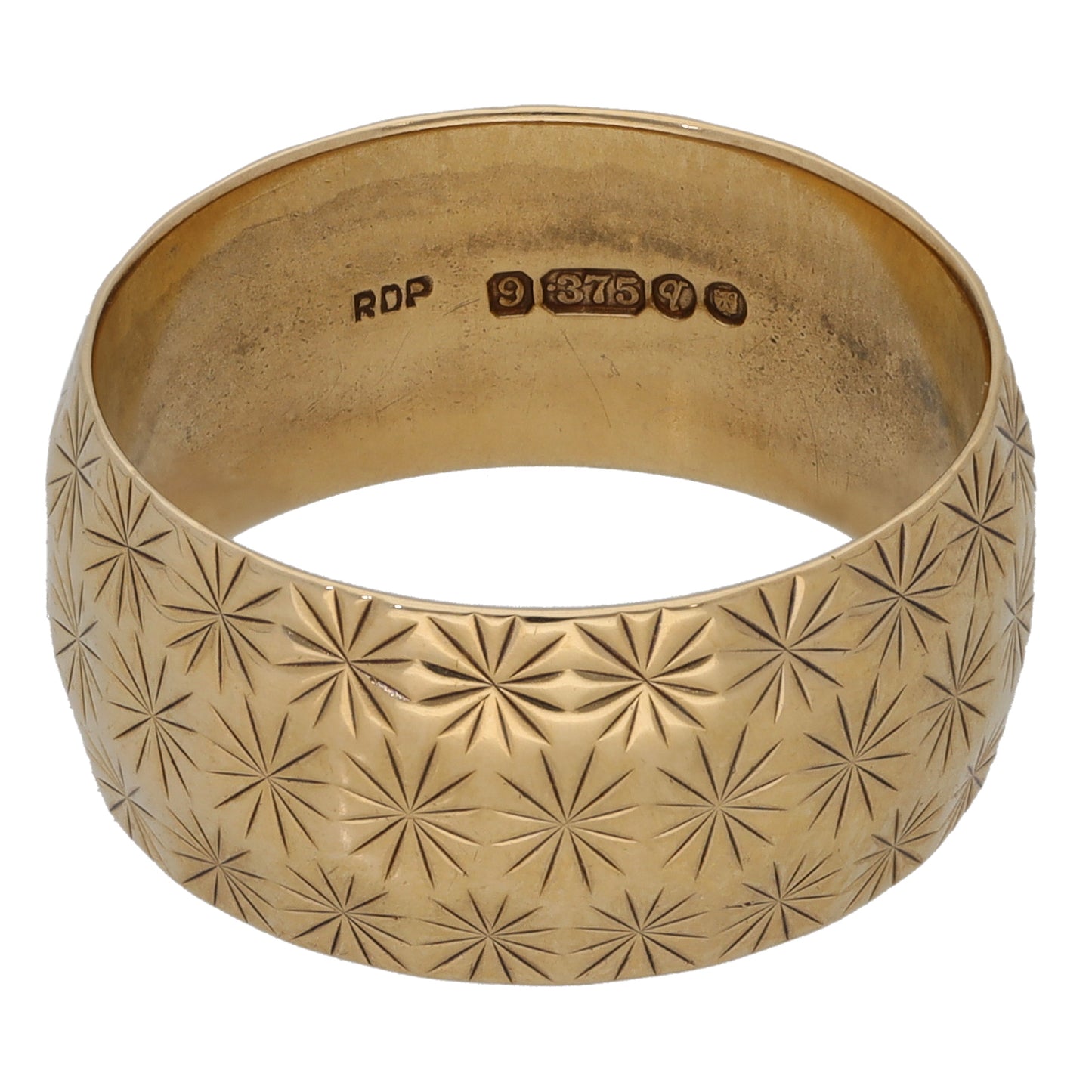 9ct Gold Patterned Wedding Ring Size P