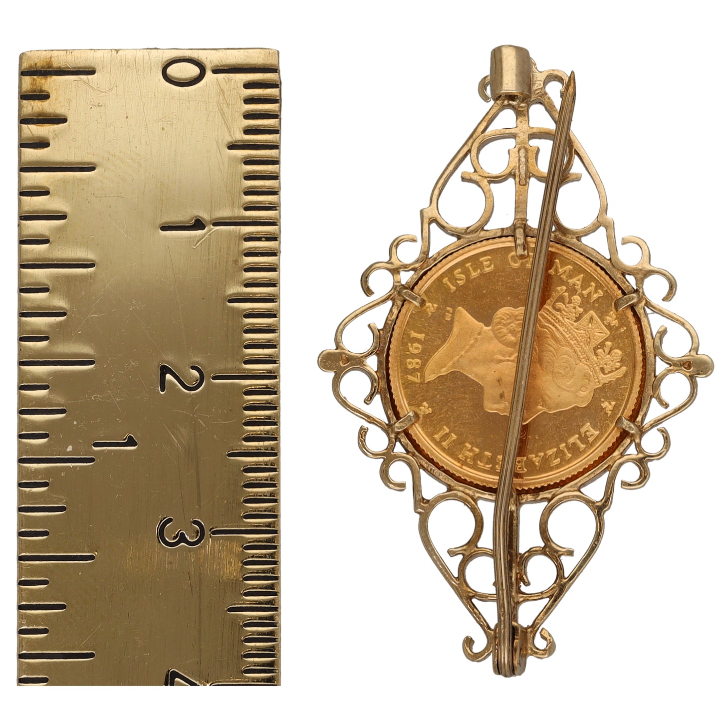 9ct Gold 1/10 Isle Of Man Angel Coin Bar Brooch