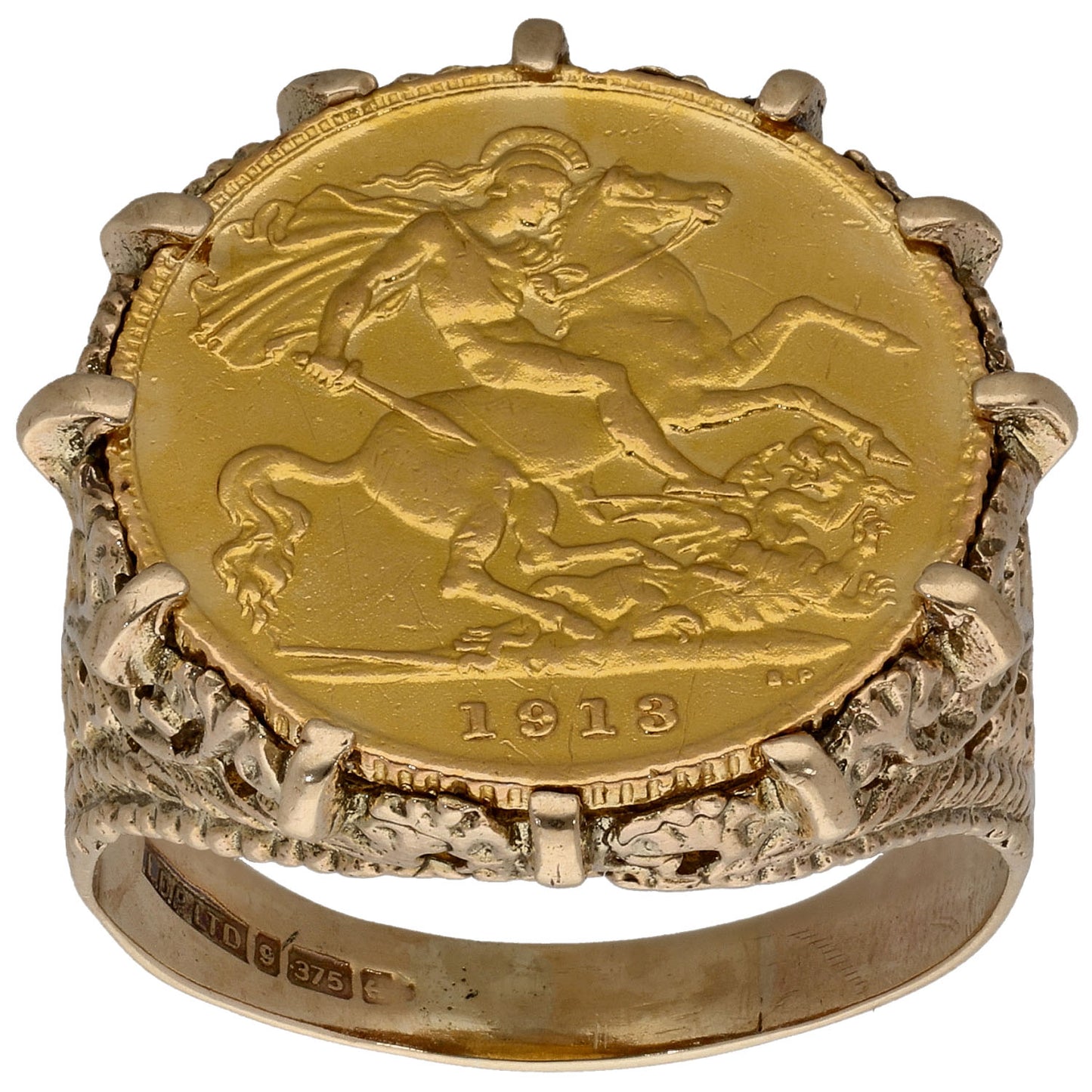 9ct Gold Half Sovereign Coin Ring Size V