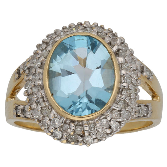 9ct Gold Topaz & 0.35ct Diamond Dress/Cocktail Ring Size L