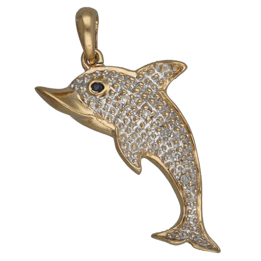 9ct Gold Sapphire & 0.05ct Diamond Animal Pendant