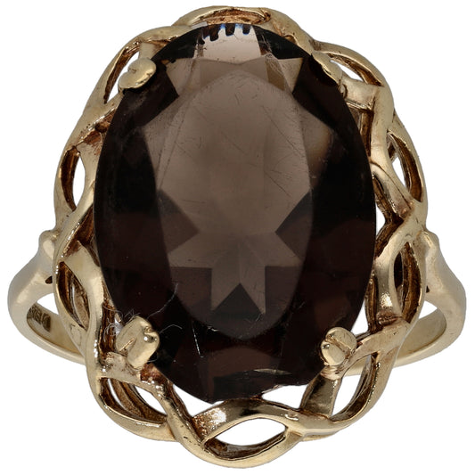 9ct Gold Smoky Quartz Single Stone Ring Size T