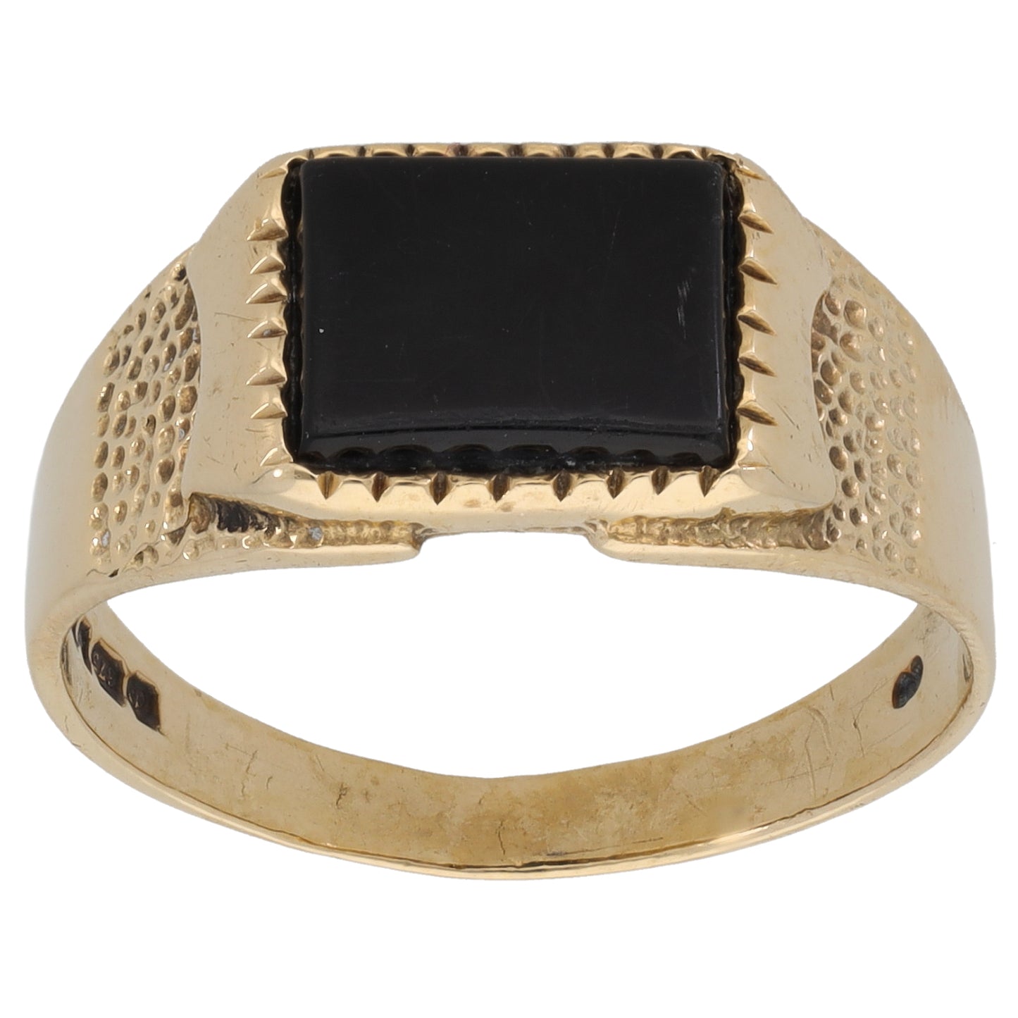 9ct Gold Onyx Patterned Signet Ring Size U