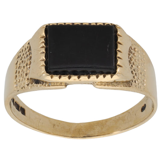 9ct Gold Onyx Patterned Signet Ring Size U