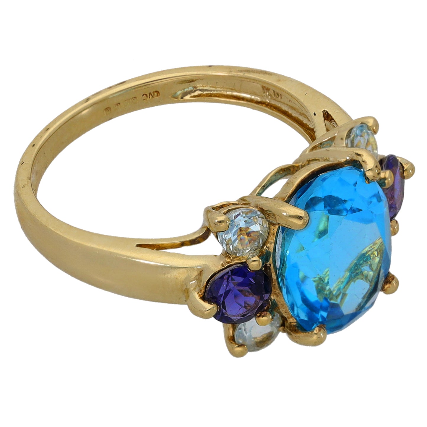 9ct Gold Topaz, Iolite & Aquamarine Dress/Cocktail Ring Size N