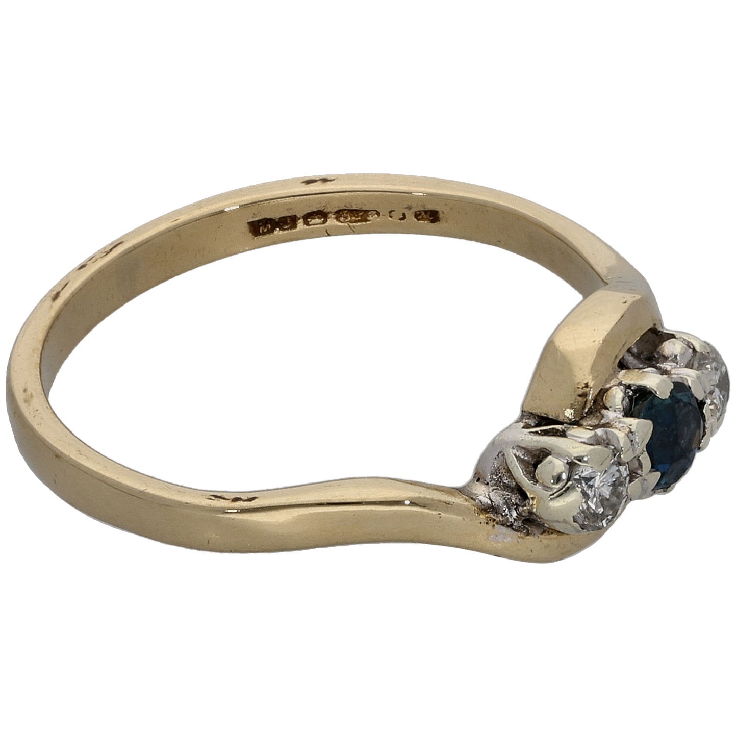 9ct Gold Sapphire & 0.10ct Diamond Three Stone Ring Size K