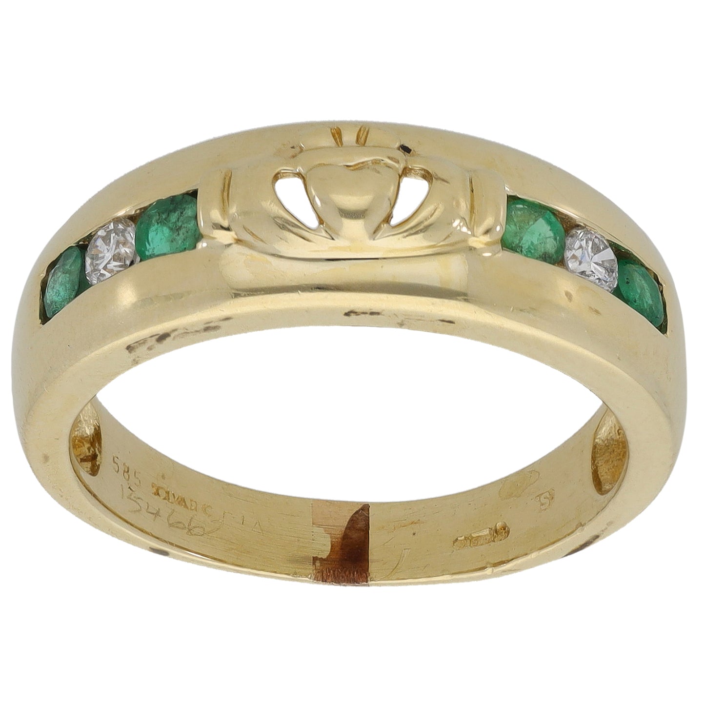 14ct Gold Emerald & 0.10ct Diamond Half Eternity Ring Size Q