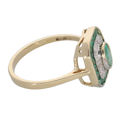 New 9ct Gold 0.02ct Diamond & Emerald Dress/Cocktail Ring