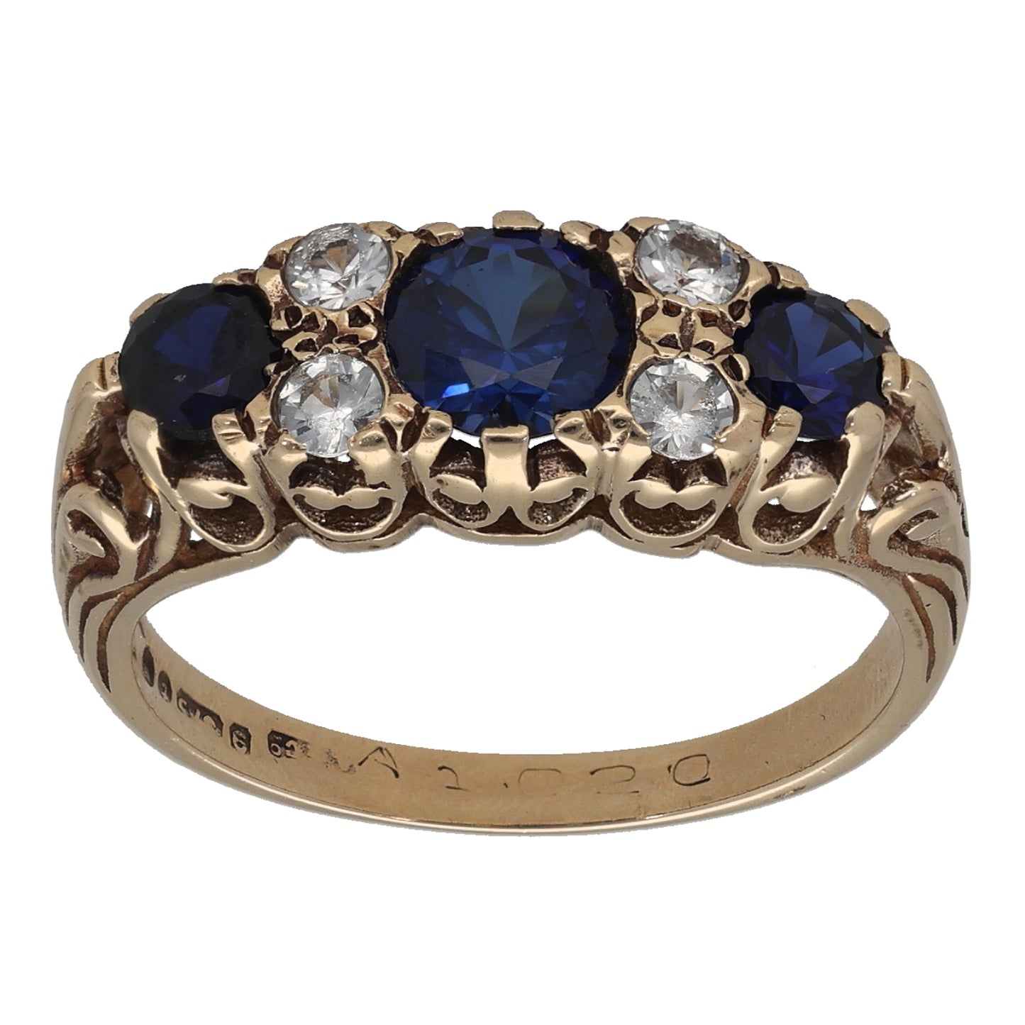 9ct Gold Sapphire & Imitation Dress/Cocktail Ring Size P