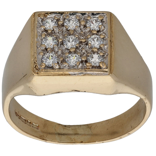 9ct Gold Cubic Zirconia Patterned Signet Ring Size O