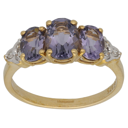9ct Gold Treated Quartz & 0.06ct Diamond Dress/Cocktail Ring Size K