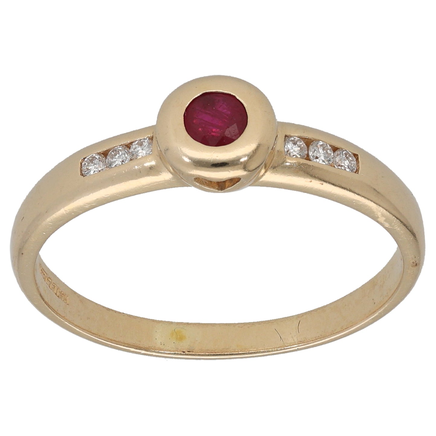 14ct Gold Ruby & 0.06ct Diamond Single Stone Ring with Accent Stones Size S