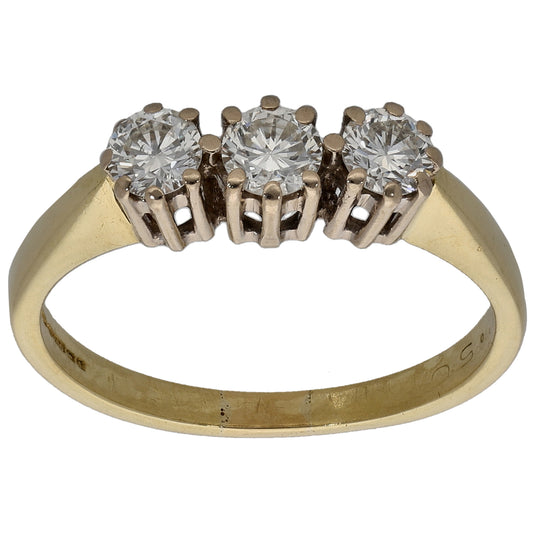18ct Gold 0.50ct Diamond Trilogy Ring Size N
