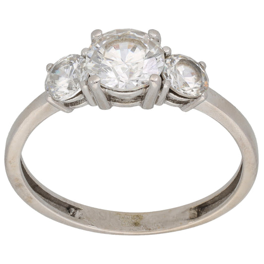 9ct White Gold Cubic Zirconia Trilogy Ring Size O