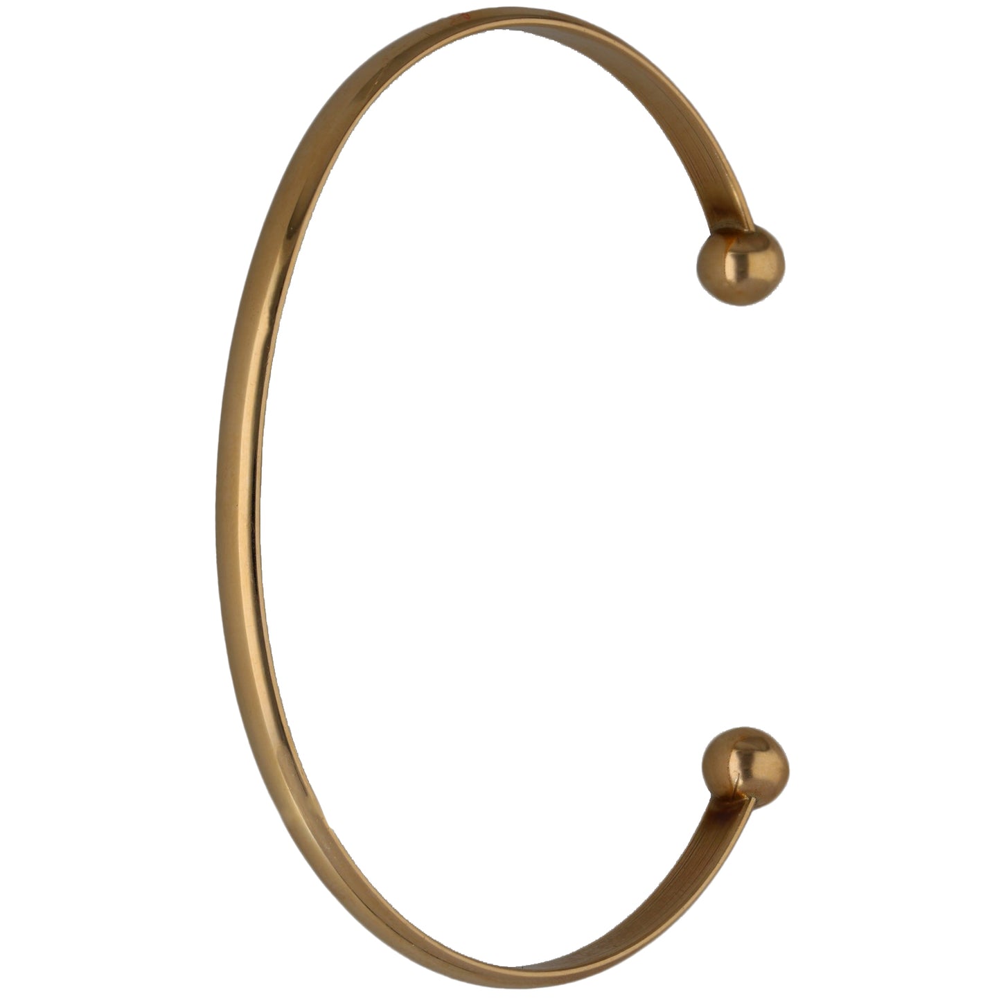 9ct gold torque bangle with smooth oval hoop and round ball end details