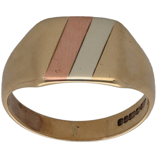 9ct Tricolour Gold Plain Signet Ring Size P