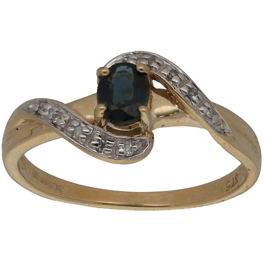 9ct Gold Sapphire & 0.05ct Diamond Dress/Cocktail Ring Size O