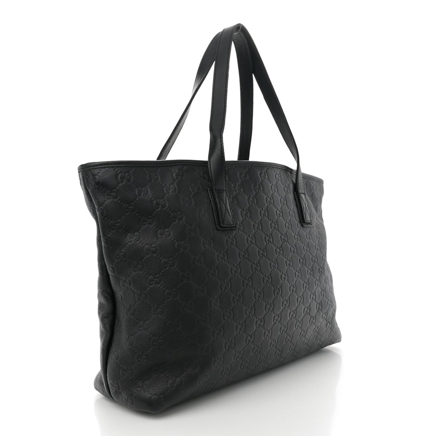 Gucci Zipped Shopping Tote Guccissima Leather Bag - Black
