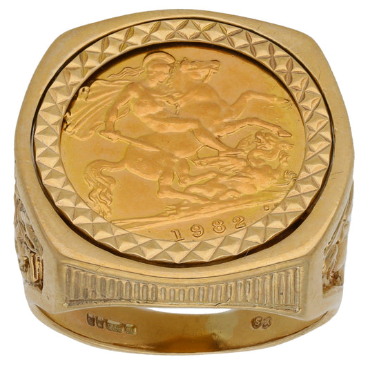 9ct Gold Full Sovereign Coin Ring Size R