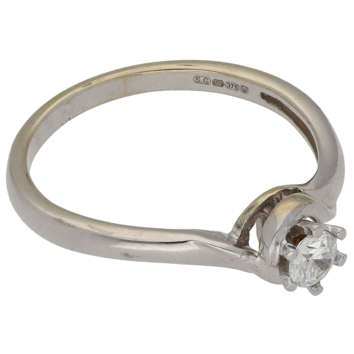 9ct White Gold 0.17ct Diamond Solitaire Ring Size N