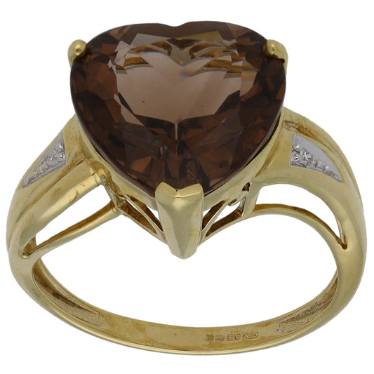 9ct Gold Smoky Quartz & Cubic Zirconia Dress/Cocktail Ring Size O