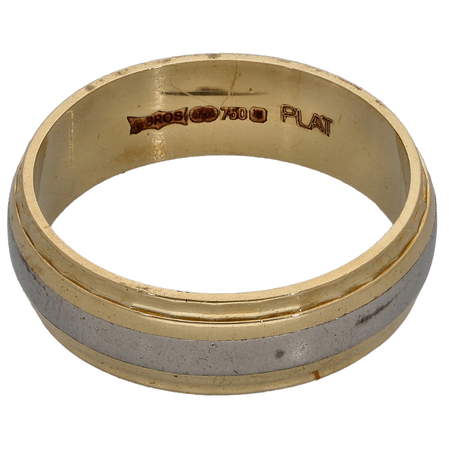 18ct Bicolour Gold Patterned Wedding Ring Size L