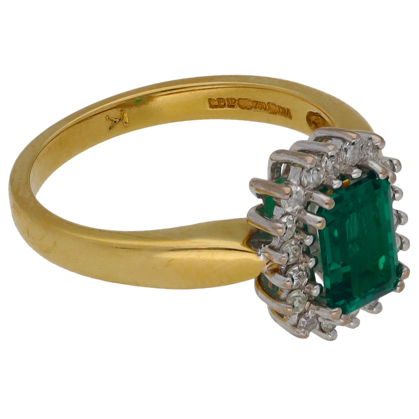 18ct Gold 0.20ct Diamond & Man Made Emerald Dress/Cocktail Ring Size L
