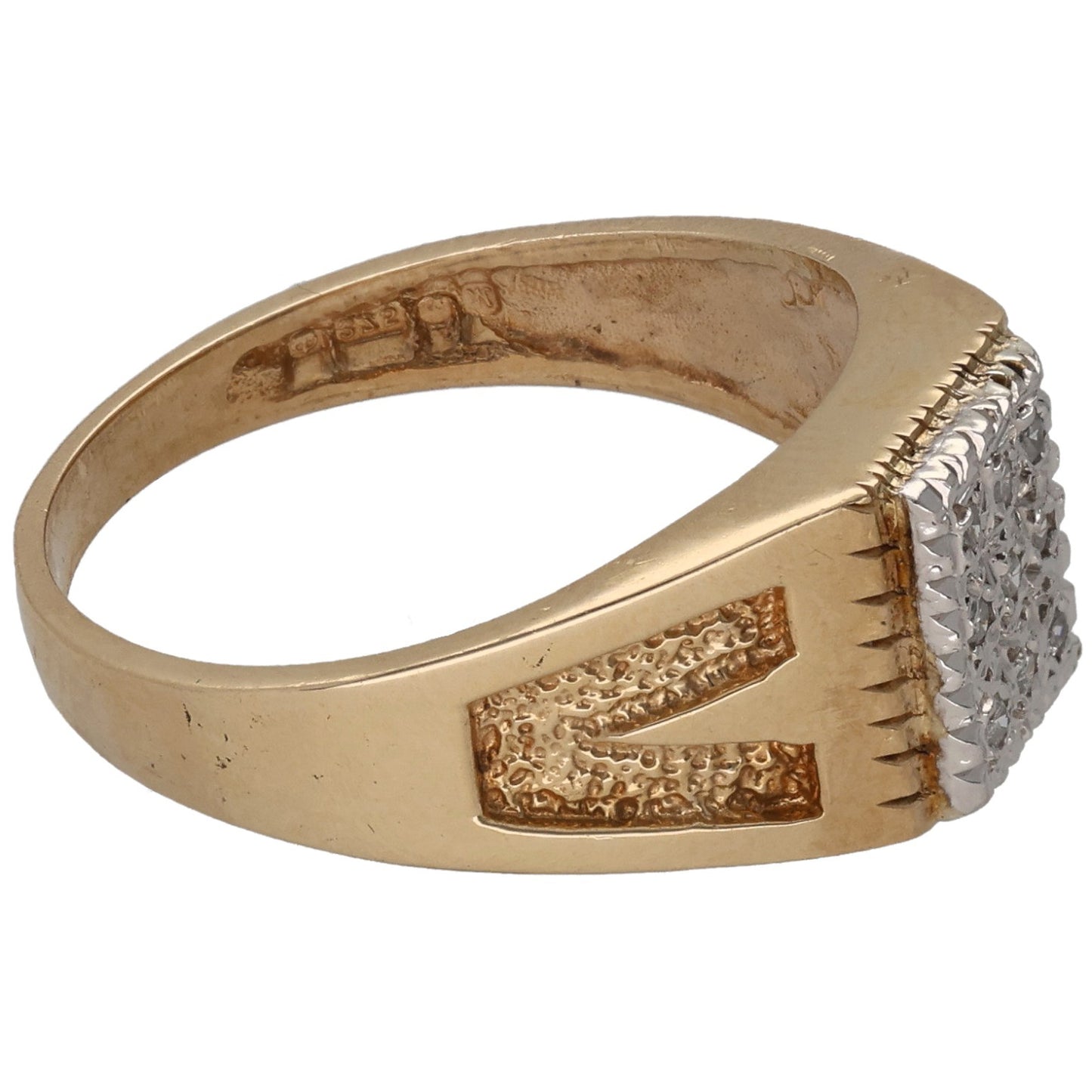 9ct Gold 0.045ct Diamond Patterned Signet Ring Size Q