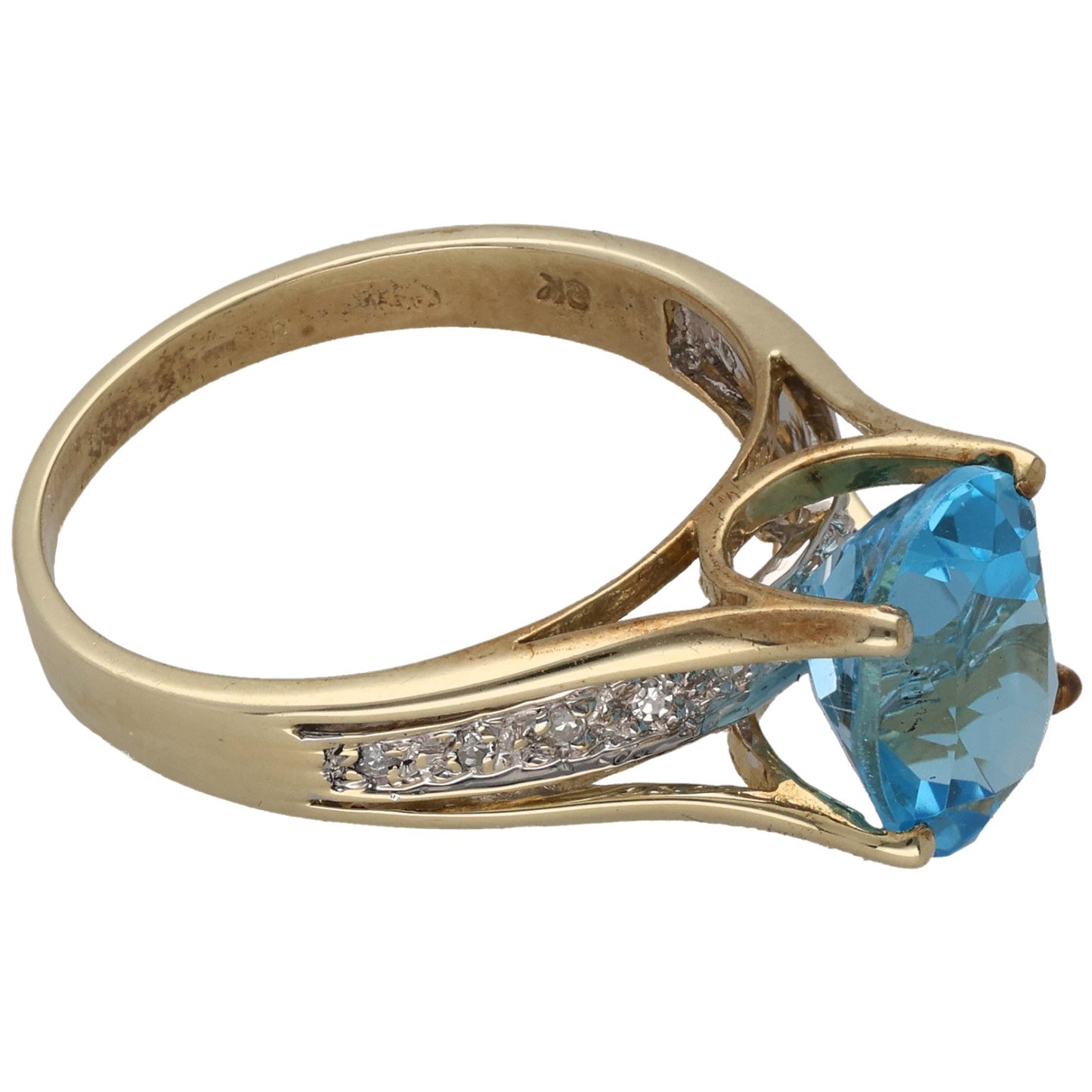 9ct Gold Topaz & 0.05ct Diamond Dress/Cocktail Ring Size N