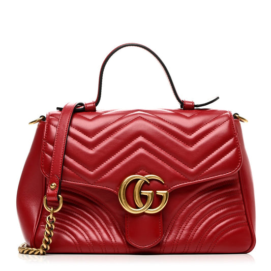 Gucci GG Marmont Small Top Handle Calfskin Matelasse Leather Bag - Hibiscus Red