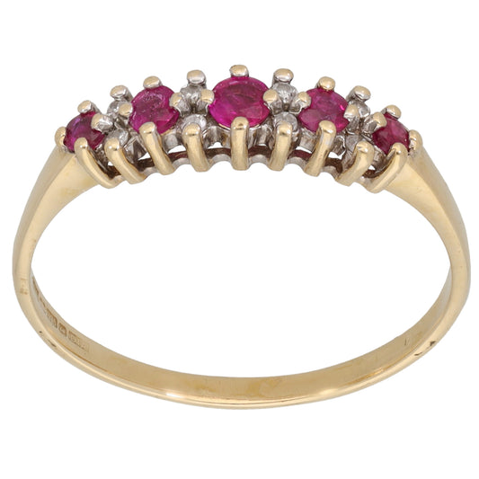 9ct Gold Ruby & 0.04ct Diamond Half Eternity Ring Size V