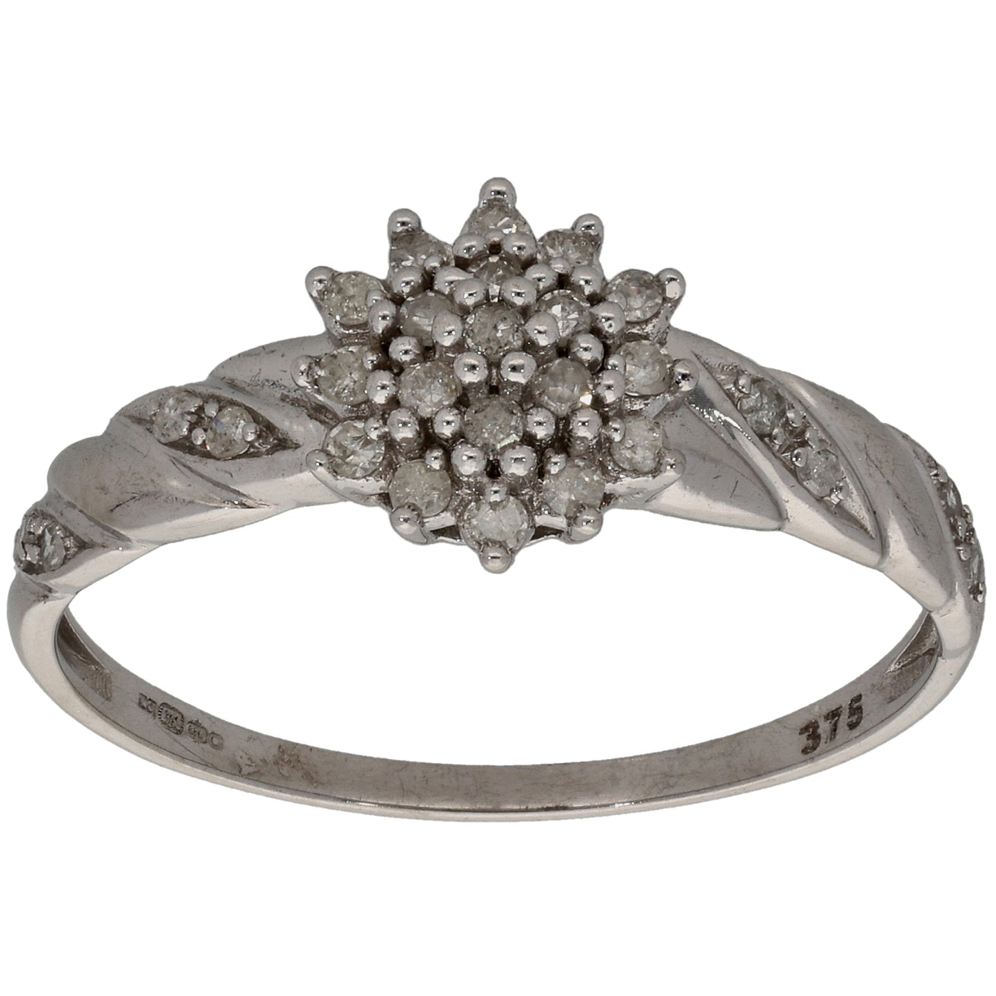 9ct White Gold 0.25ct Round Diamond Cluster Ring Size U