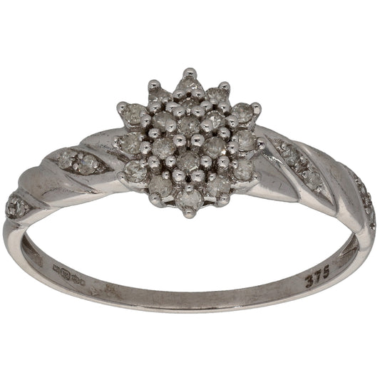 9ct White Gold 0.25ct Round Diamond Cluster Ring Size U