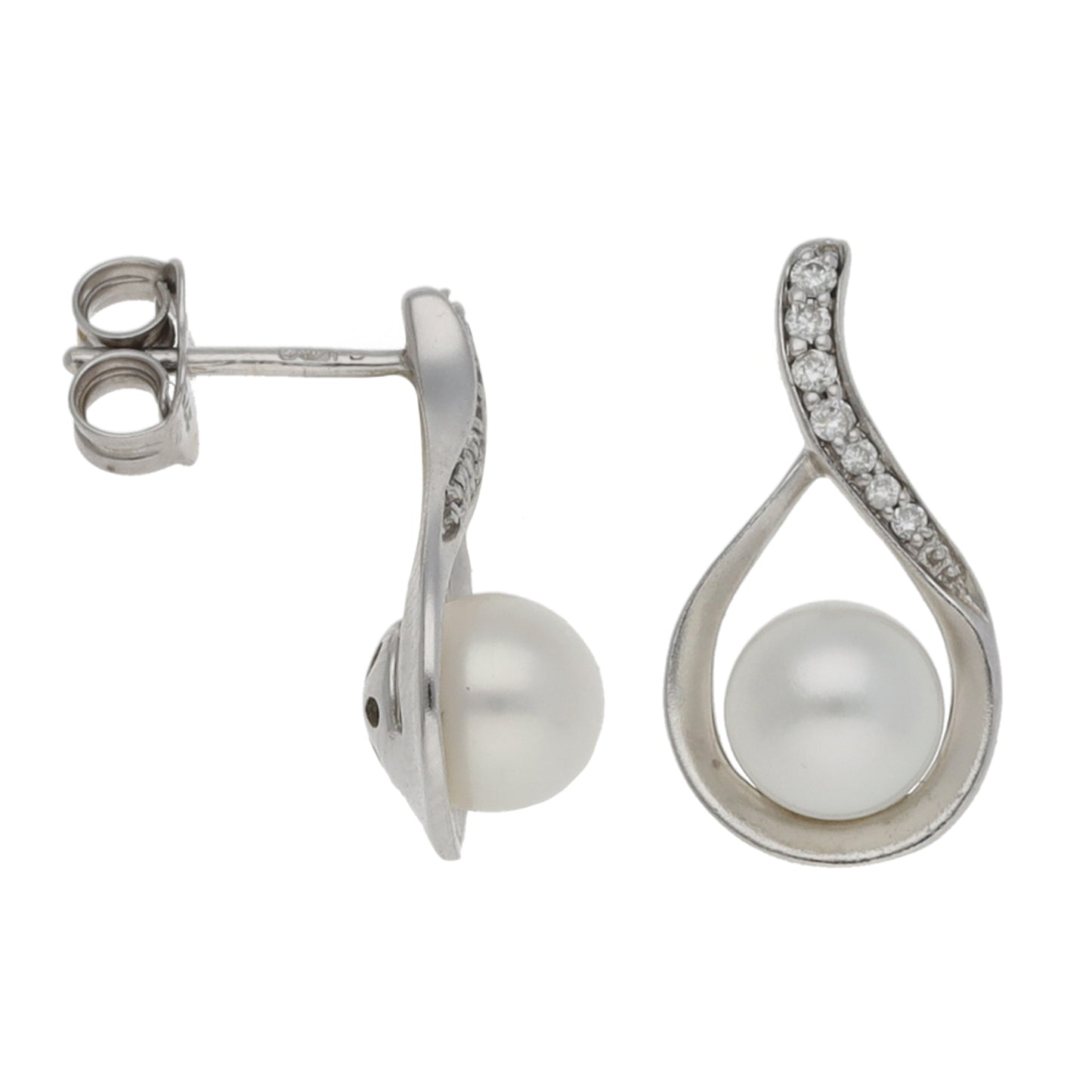 9ct White Gold 0.08ct Diamond & Cultured Pearl Dress/Cocktail Earrings