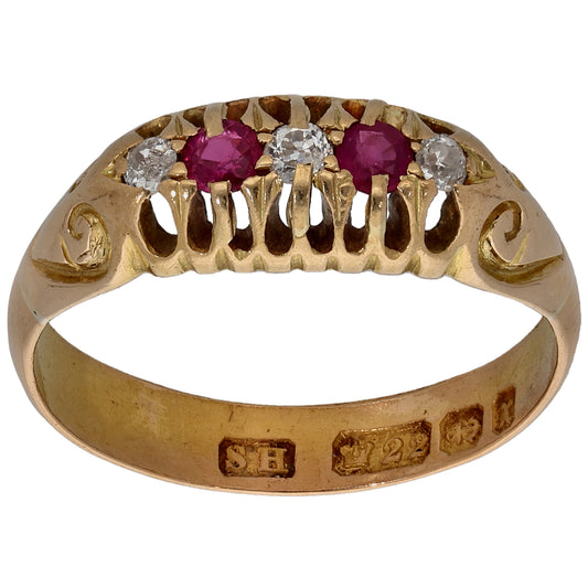 22ct Gold Ruby & 0.06ct Diamond Half Eternity Ring Size Q