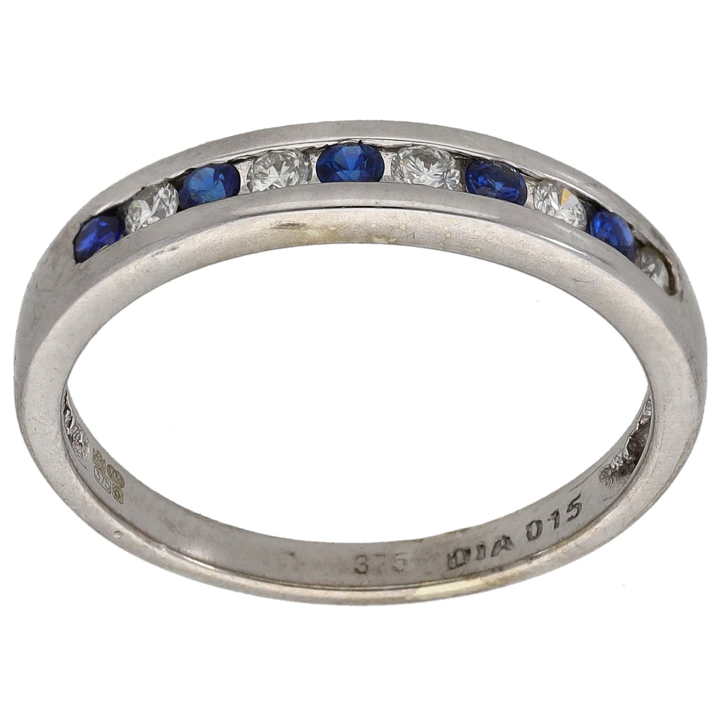 9ct White Gold Sapphire & 0.15ct Diamond Half Eternity Ring Size N