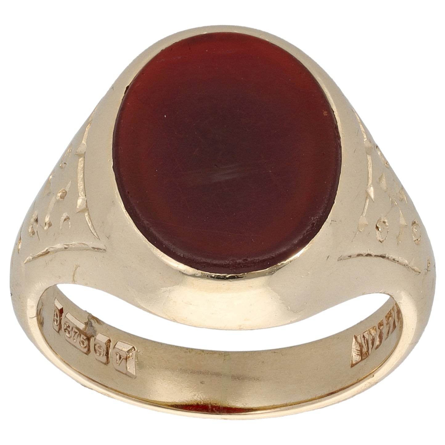 9ct Gold Carnelian Patterned Signet Ring Size S