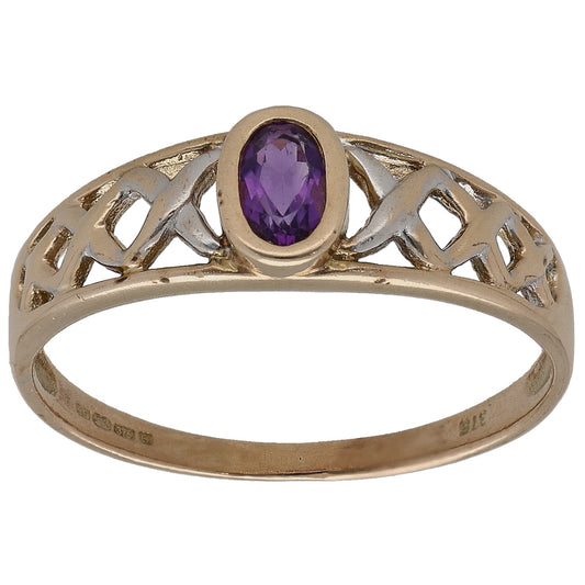 9ct Gold Amethyst Single Stone Ring Size O