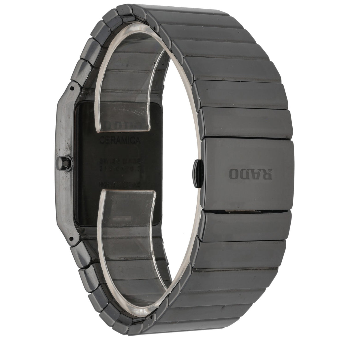 Rado Ceramica 01.212.0700.3.070, 30mm black ceramic and bracelet, rear angled image
